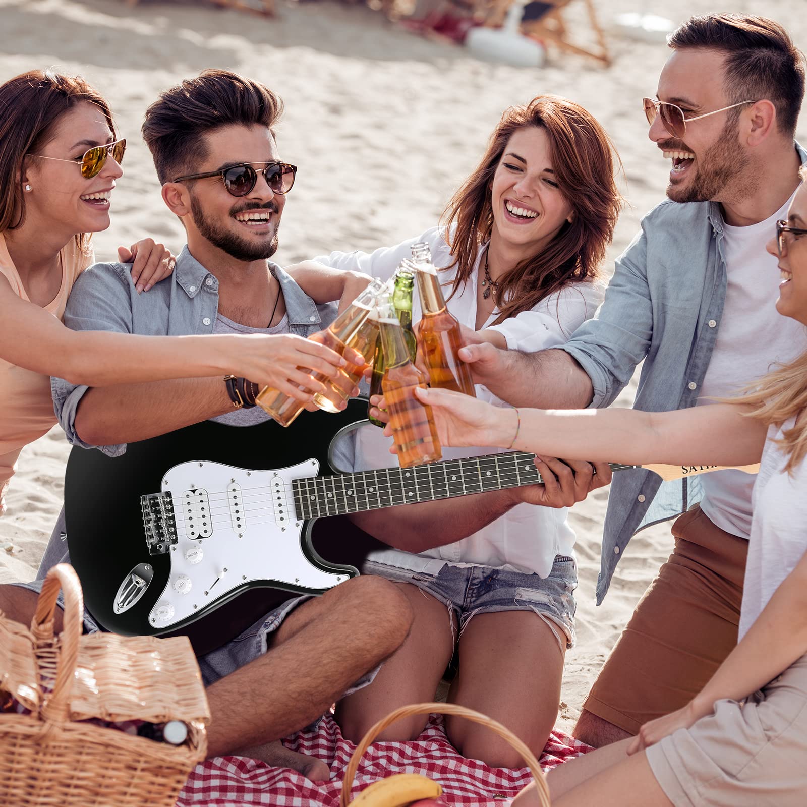 SAYHA Electric Guitar, 39 Inch Solid Full-size Electric Guitar HSS Pickups Starter Kit Includes Amplifier, Bag, Digital Tuner, Strap, String, Cable, Picks(Black) - Image 2